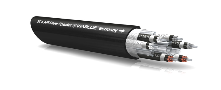 VIABLUE™ SC-6 Air Silver speaker cable consists of six individually insulated silver conductors surrounded by a special polyethylene jacket to reduce electromagnetic interference (EMI).