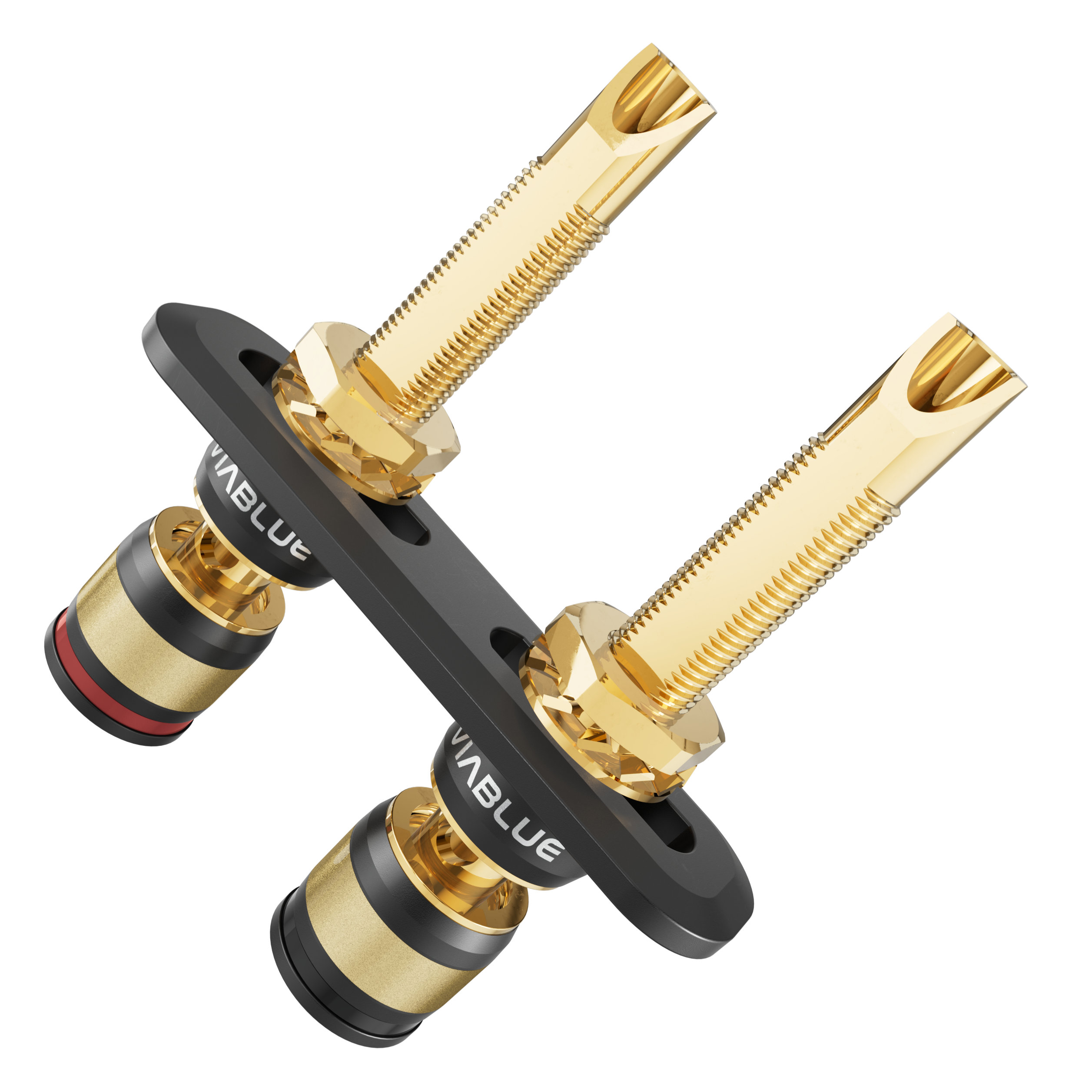 MSG 4.0 AV Audio Speaker Wall Face Plate – Matt Black With 8 Gold Binding Posts, Non-Solder